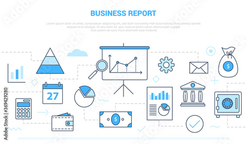 business report concept with various icon line like graph and chart presentation document with modern line style