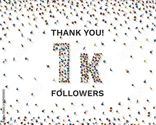 Thank you followers peoples, 1k online social group, happy banner celebrate, Vector