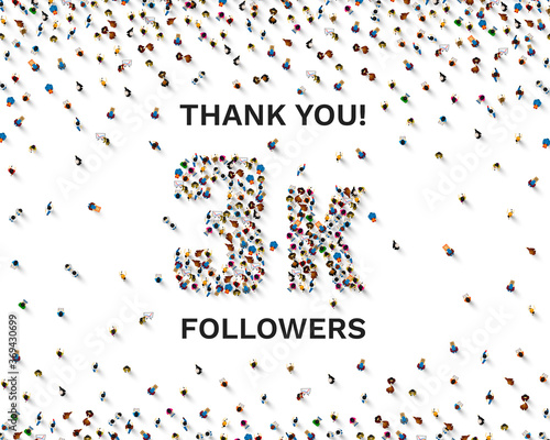 Thank you followers peoples, 3k online social group, happy banner celebrate, Vector