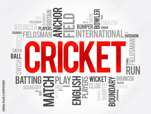 Cricket word cloud collage, sport concept background