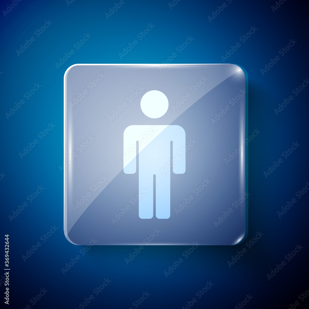 White User of man icon isolated on blue background. Business avatar symbol user profile icon. Male user sign. Square glass panels. Vector. White User of man icon isolated on blue background. Business avatar symbol user profile icon. Male user sign. Square glass panels. Vector.