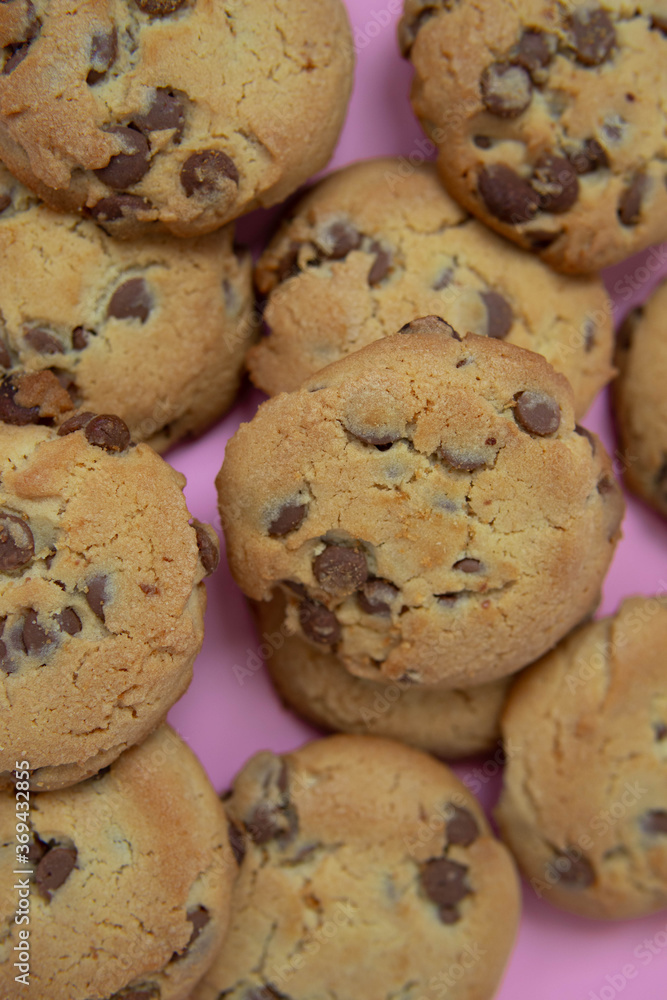 chocolate cookies on a pink background chocolate cookies on a pink background