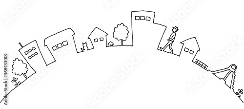 街並みの線画イラスト