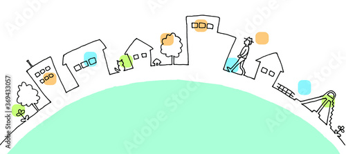 街並みの線画イラスト