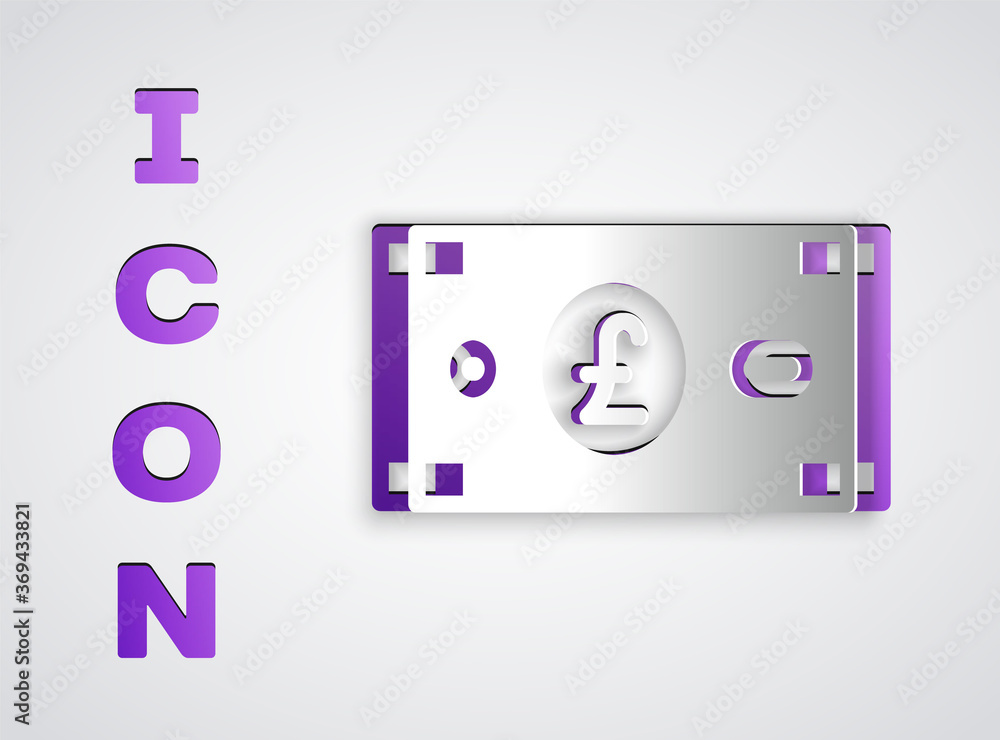 Paper cut Pound sterling money icon isolated on grey background. Pound GBP currency symbol. Paper art style. Vector. Paper cut Pound sterling money icon isolated on grey background. Pound GBP currency symbol. Paper art style. Vector.
