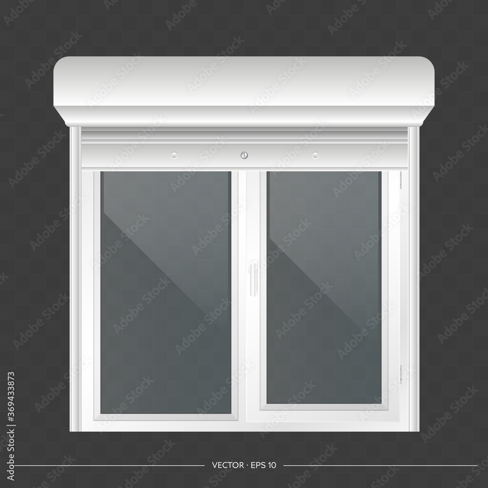 Open roller shutter on the euro window. Realistic euro window with roller shutters vector. Open roller shutter on the euro window. Realistic euro window with roller shutters vector.