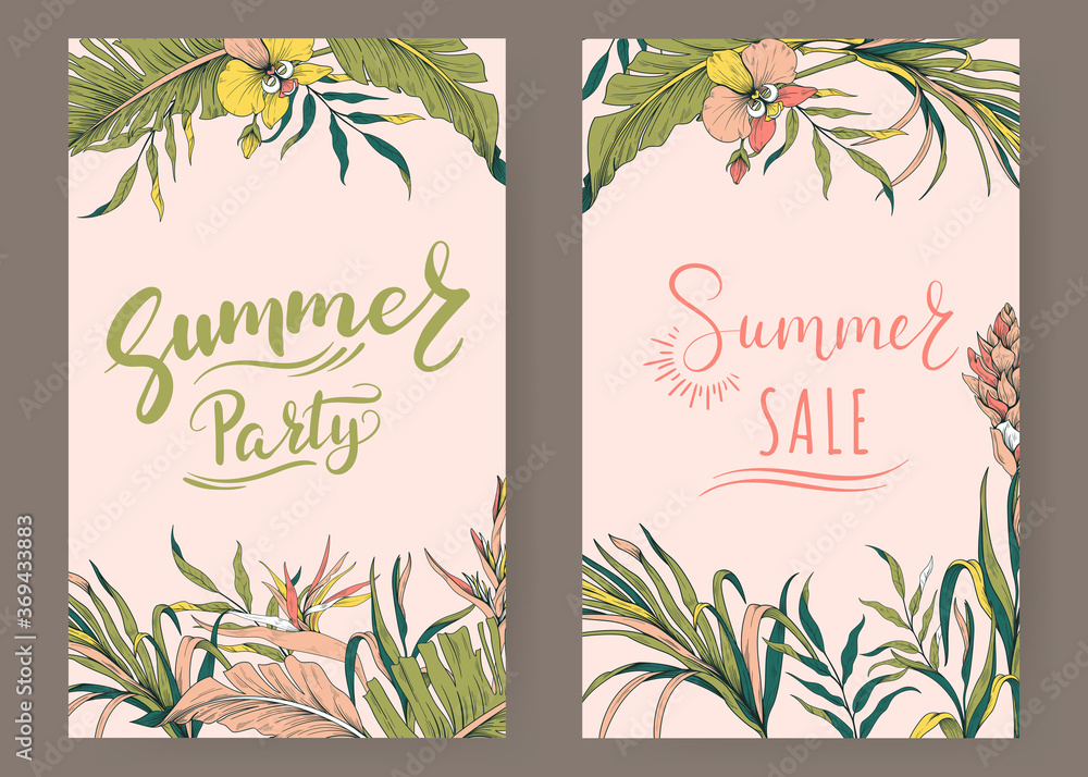 Tropical summer flyers / banners. Summer Sale, Summer Party
