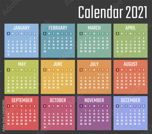 calendar for 2021 starts sunday, vector calendar design 2021 year