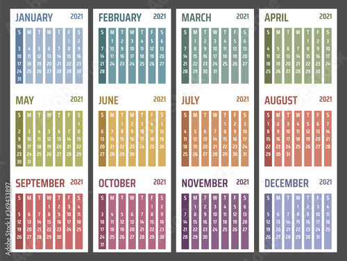calendar for 2021 starts sunday, vector calendar design 2021 year