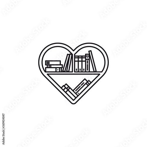 Heart shaped bookshelf vector line icon