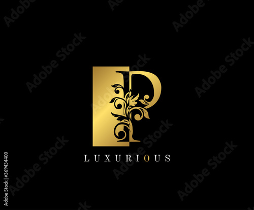 Golden P Letter Logo Design. Gold P Letter With Negative Space and Classy Leaves Shape design perfect for fashion, Jewelry, Cosmetics, Hotel and Restaurant Logo.