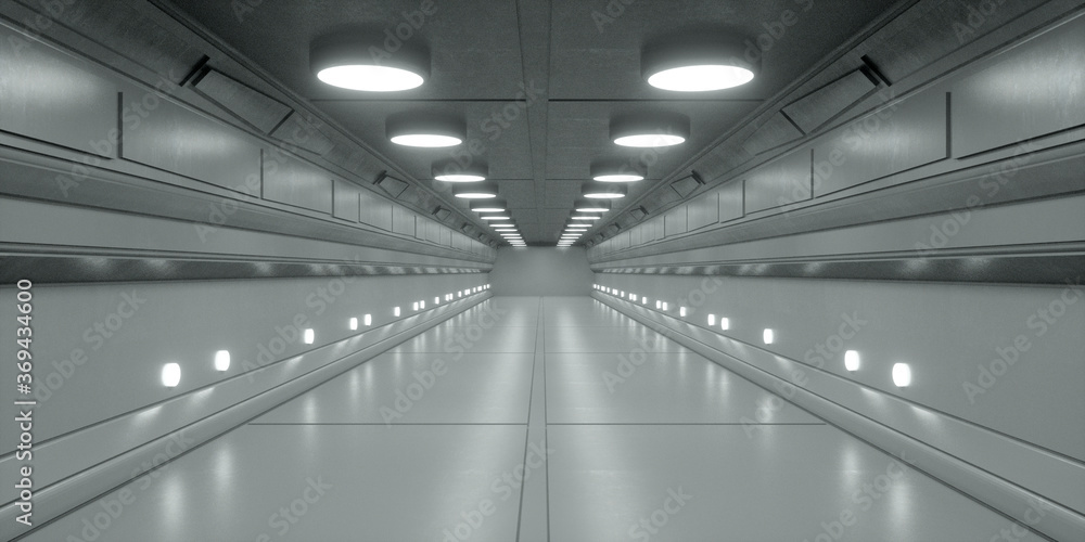 Obraz premium 3d render. Futuristic hallway. Concept of modern architecture and interior spaceship