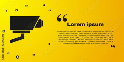 Black Security camera icon isolated on yellow background. Vector.