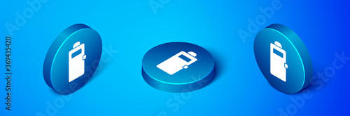 Isometric Police assault shield icon isolated on blue background. Blue circle button. Vector.