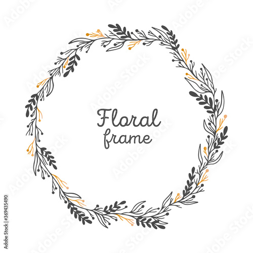 Frame naturel flora. Wreath branch line elegant.Vector illustration