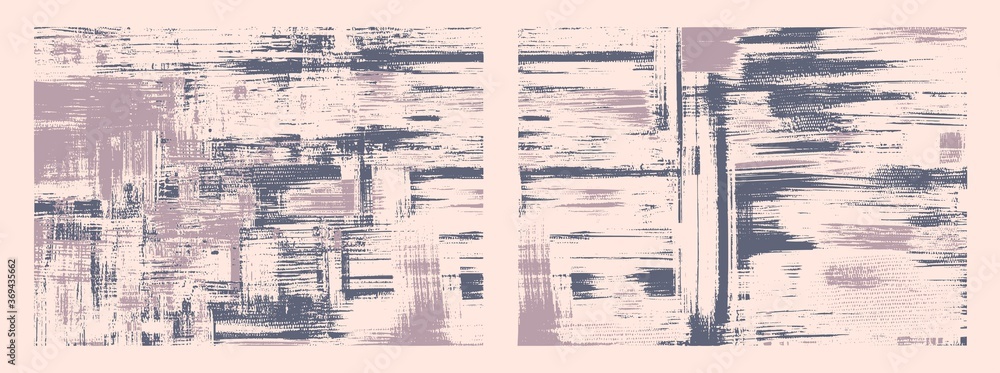 Fototapeta Vector texture, irregular strokes on canvas. Oil, acrylic set of two paintings. Abstract grungy backgrounds, light hand drawn monochrome pattern