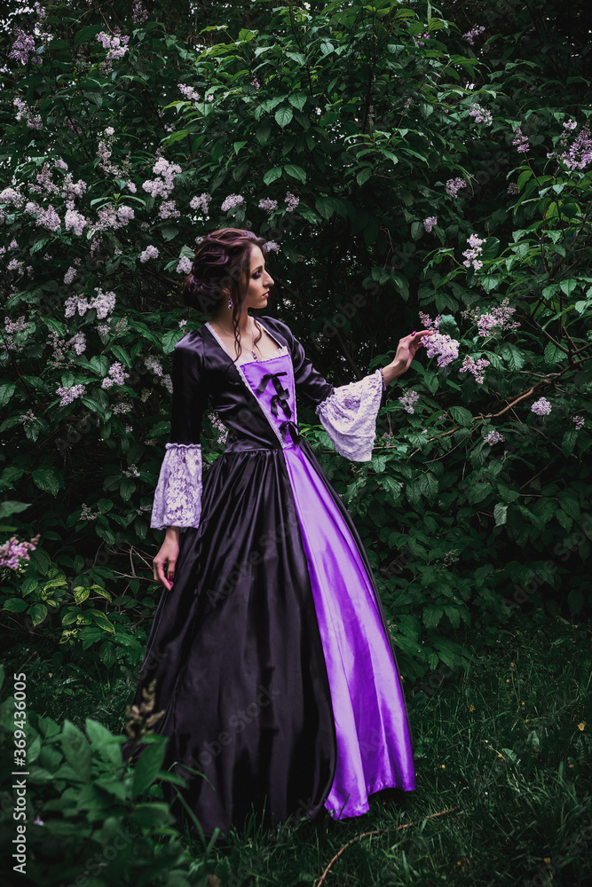 Fototapeta premium Lady in black and purple baroque dress