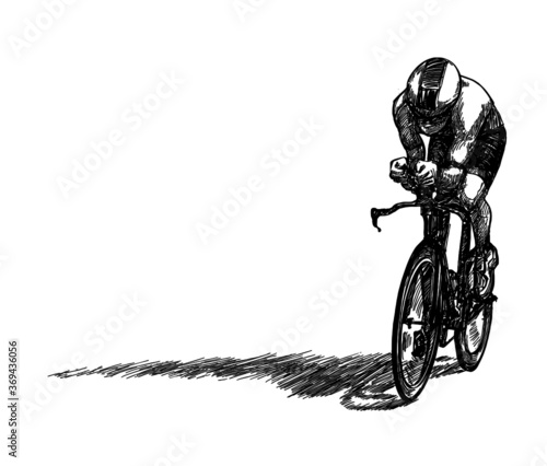 Hand draw of the bicycle competition show the rider isolate 