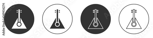 Black Musical instrument balalaika icon isolated on white background. Circle button. Vector.