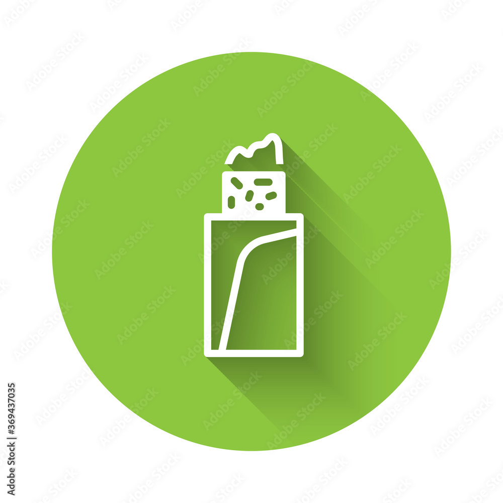 White Burrito icon isolated with long shadow. Traditional mexican fast food. Green circle button. Vector. White Burrito icon isolated with long shadow. Traditional mexican fast food. Green circle button. Vector.