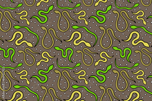 Bright snake vector seamless pattern. Hand drawn repeated reptile illustration for fabric, textile, background, wallpaper, wrapping paper. 