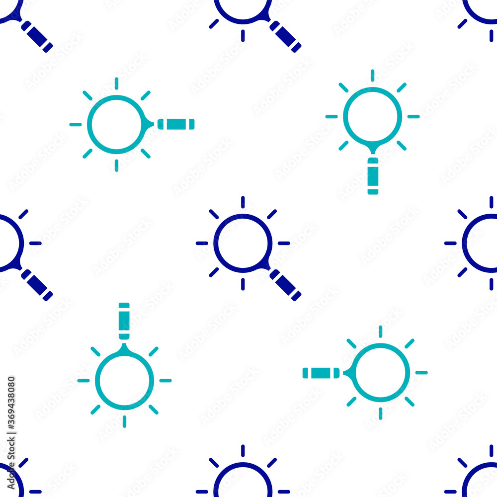 Blue Magnifying glass icon isolated seamless pattern on white background. Search, focus, zoom, business symbol. Vector. Blue Magnifying glass icon isolated seamless pattern on white background. Search, focus, zoom, business symbol. Vector.