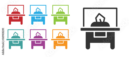Black Glass showcase for exhibit icon isolated on white background. Set icons colorful. Vector.