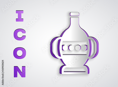 Paper cut Ancient amphorae icon isolated on grey background. Paper art style. Vector.