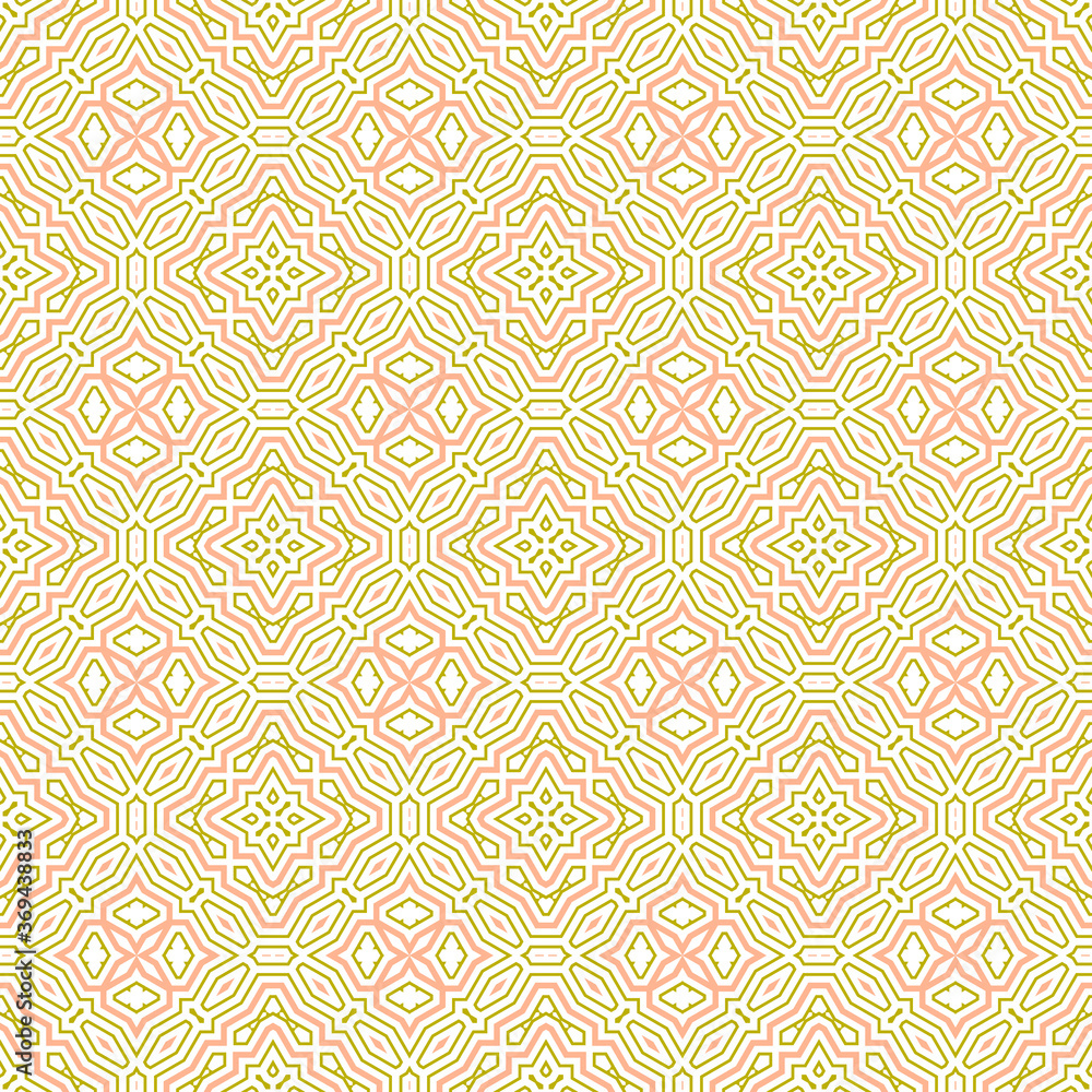 Cartoon geometric linear seamless pattern. Fantasy oriental mosaic background with different geo shapes. Arabesque tile wrapping paper. Vector illustration. Cartoon geometric linear seamless pattern. Fantasy oriental mosaic background with different geo shapes. Arabesque tile wrapping paper. Vector illustration.