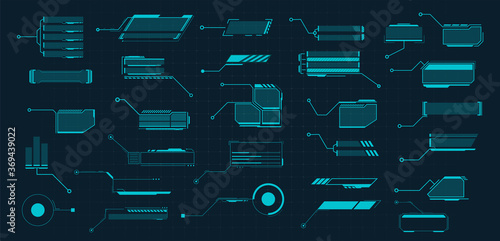 Callouts titles. Callout bar labels, information call box bars and modern digital info. Tech digital info boxes hud templates. Futuristic set advertising communication. Vector illustration