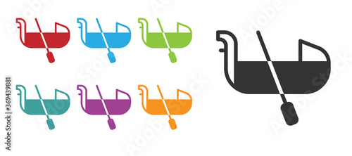 Black Gondola boat italy venice icon isolated on white background. Tourism rowing transport romantic. Set icons colorful. Vector.