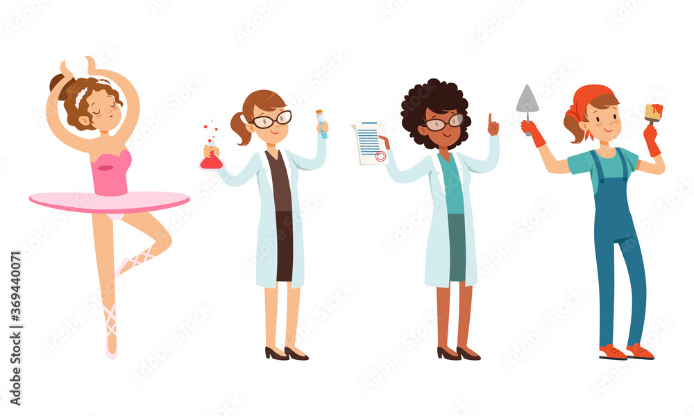Children of Various Professions Set, Ballerina, Doctor, Scientist  Characters Cartoon Style Vector Illustration Stock Vector | Adobe Stock