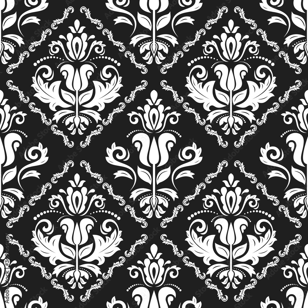 Classic seamless vector pattern. Damask orient ornament. Classic vintage black and white background. Orient ornament for fabric, wallpaper and packaging