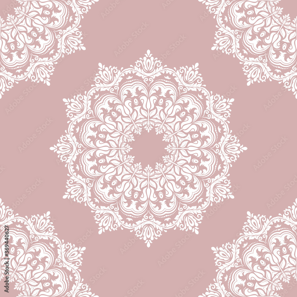 Classic seamless vector purple and white pattern. Damask orient ornament. Classic vintage background. Orient ornament for fabric, wallpaper and packaging Classic seamless vector purple and white pattern. Damask orient ornament. Classic vintage background. Orient ornament for fabric, wallpaper and packaging