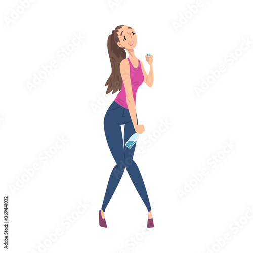 Drunk Young Woman with Alcohol Drink Bottle in her Hands, Drunken Girl Wearing Casual Clothes Walking Tipsy Screwed Cartoon Style Vector Illustration