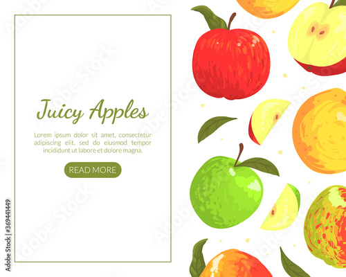 Juicy Apples Landing Page Template, Fresh Healthy Food Online Shop, Farm Market Website Vector Illustration