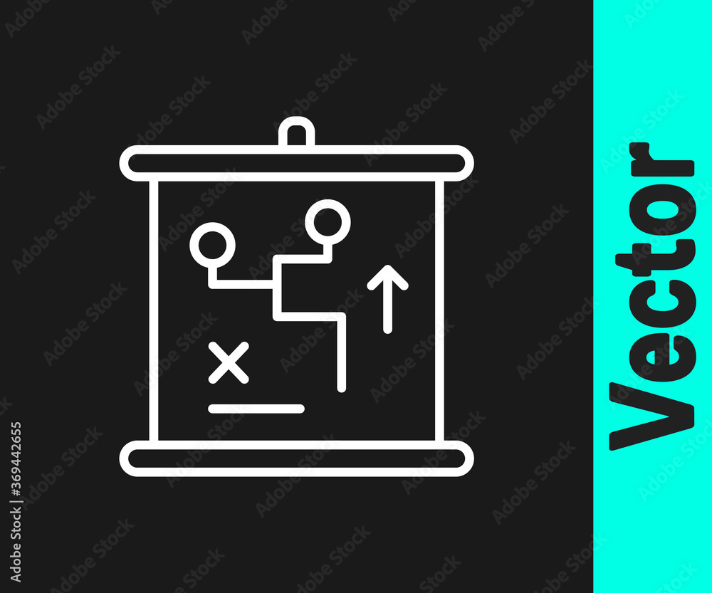 White line Planning strategy concept icon isolated on black background. Cup formation and tactic. Vector. White line Planning strategy concept icon isolated on black background. Cup formation and tactic. Vector.