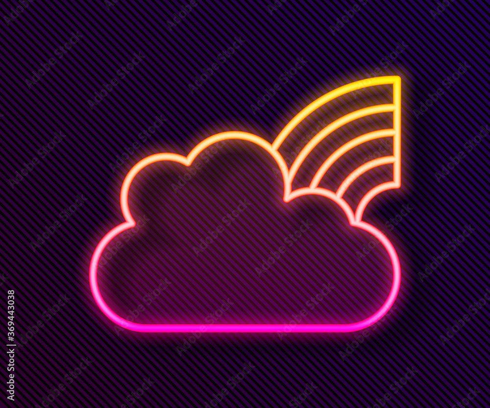 Glowing neon line Rainbow with clouds icon isolated on black background. Vector. Glowing neon line Rainbow with clouds icon isolated on black background. Vector.