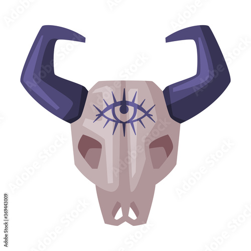 Bull Animal Skull Bone, Happy Halloween Object Cartoon Style Vector Illustration on White Background