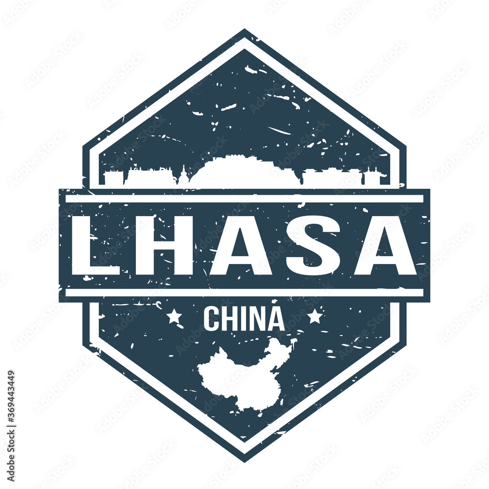 Lhasa China Travel Stamp Icon Skyline City Design Tourism Badge Rubber.