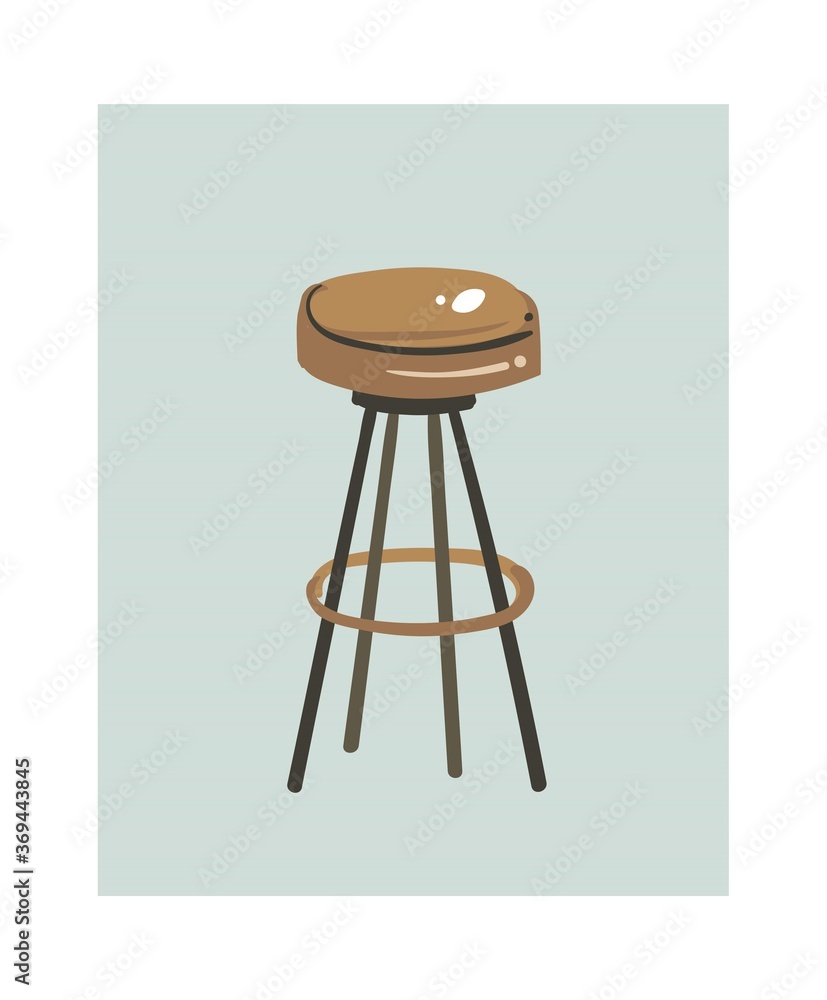 Hand drawn vector abstract modern cartoon cooking time kitchen interior illustrations icon with retro vintage tabouret isolated on white background.Food cooking illustrations concept design Hand drawn vector abstract modern cartoon cooking time kitchen interior illustrations icon with retro vintage tabouret isolated on white background.Food cooking illustrations concept design