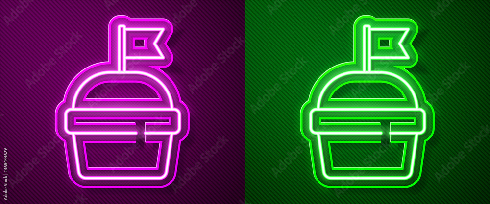 Glowing neon line Cake icon isolated on purple and green background. Happy Birthday. Vector. Glowing neon line Cake icon isolated on purple and green background. Happy Birthday. Vector.
