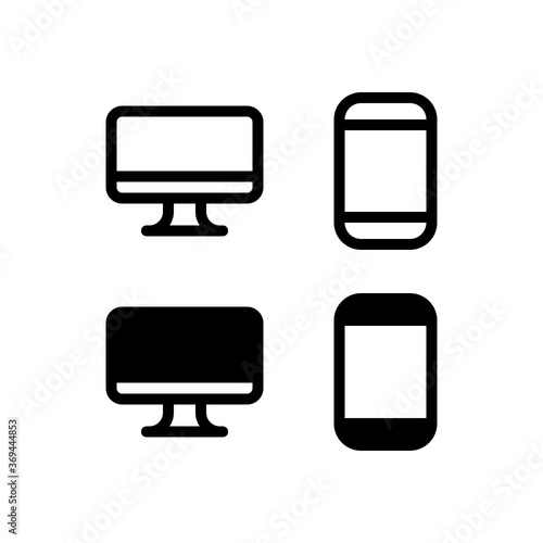 Computer and smart phone icons. With outline and glyph style