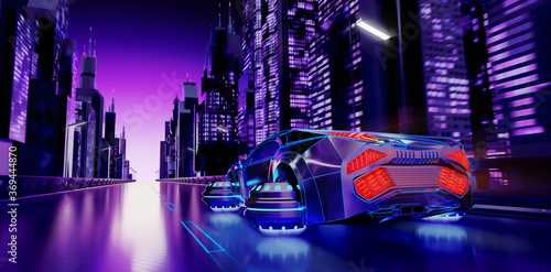 Futuristic Night City Background. 3D illustration