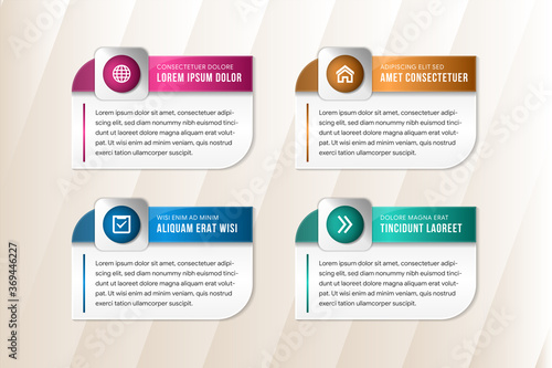 Modern vector illustration 3D. Template of a rectangle with rounded corners infographic with two elements. Designed for business, presentations, web design, diagrams with 4 steps. Step by step.
