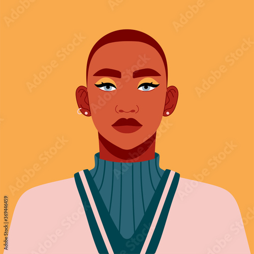 Portrait of an LGBTQ + guy or student. Young Latin-American man with a bright modern eye makeup. Social network profile avatar. Vector flat illustration. Full face view.