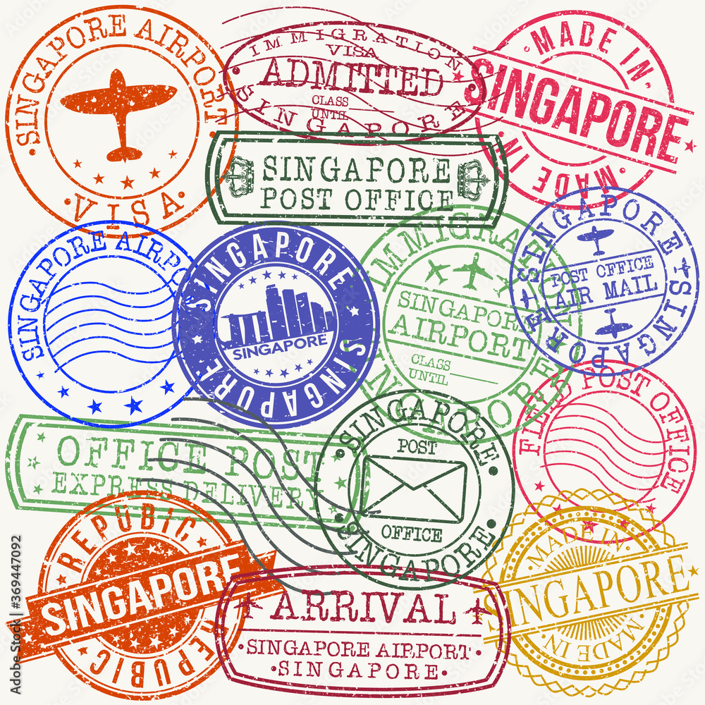 Singapore City Stamp Vector Art Postal Passport Design Badge Seal Rubber.