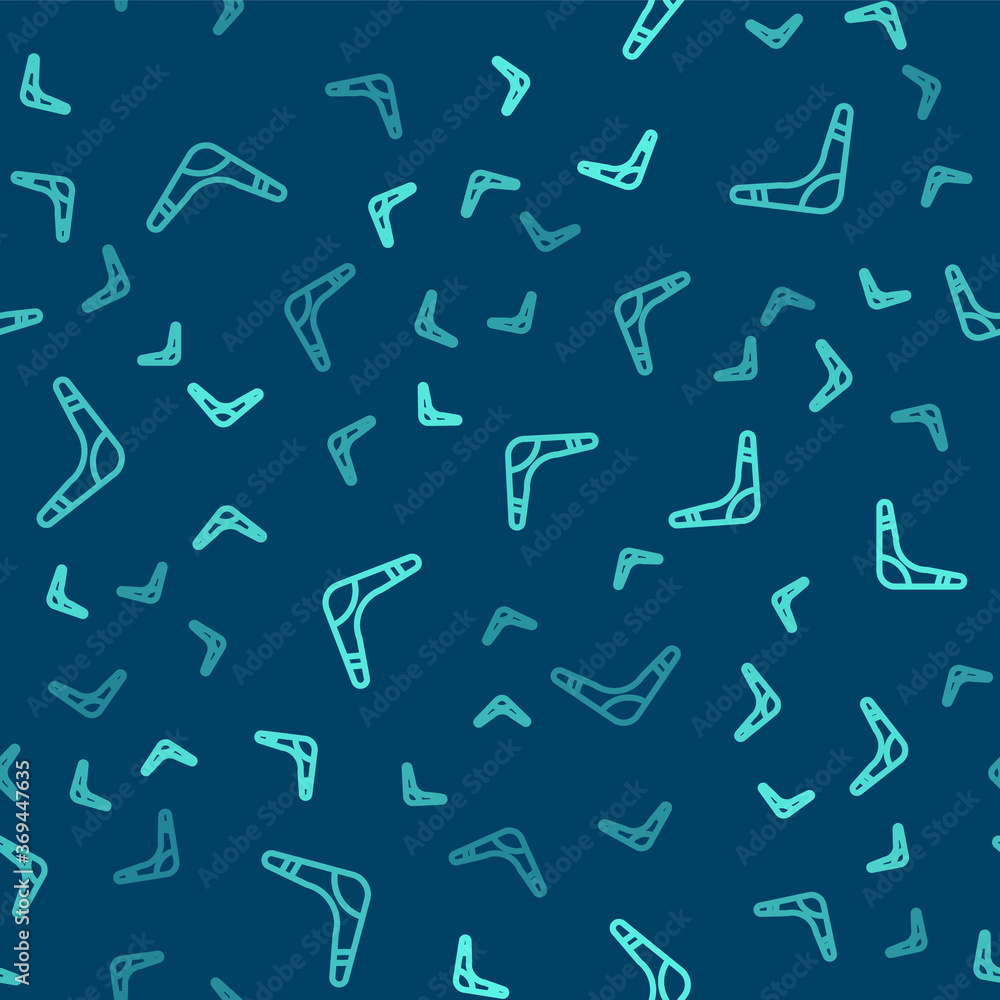 Green line Boomerang icon isolated seamless pattern on blue background. Vector. Green line Boomerang icon isolated seamless pattern on blue background. Vector.