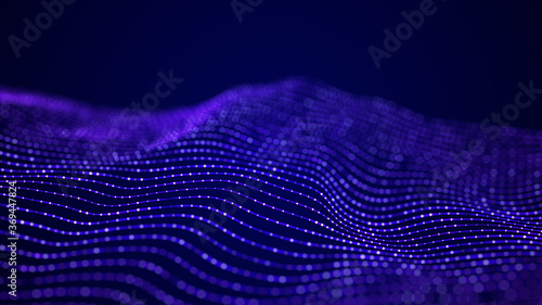 Technology abstract background. Big data visualization. Futuristic dynamic wave on blue background. 3D rendering.