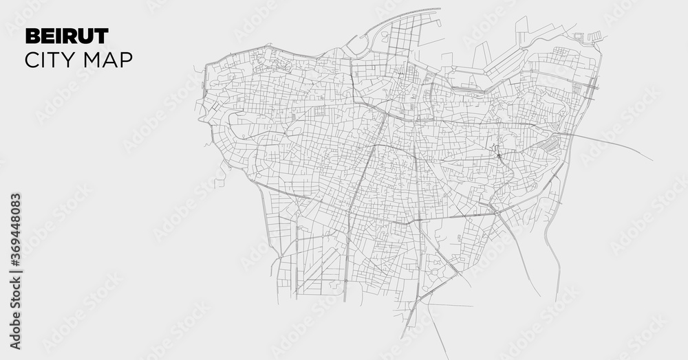 Fototapeta premium Blueprint of Beyrouth, Beirut city, One Color Map, color change, Artprint